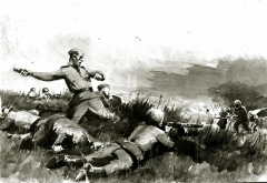 Рисунок из Центрального музея погранвойск: кто-то из солдат позже запечатлел подвиг курских панфиловцев