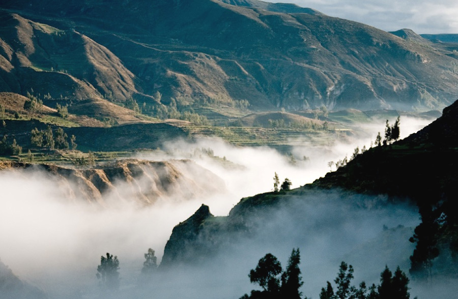 Ранним утром туман сползает в каньон Колка Ранним утром туман сползает в каньон Колка